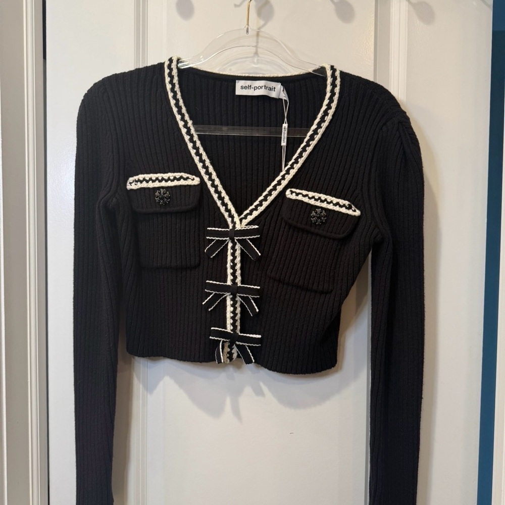 Self-Portrait Black and White Melange Cardigan